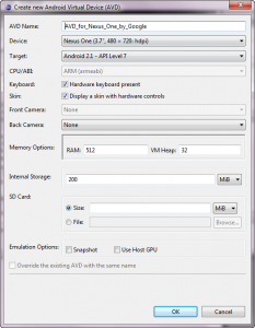 AVD Manager - Create New AVD AVD Manager - Create New AVD using existing Device Specifications