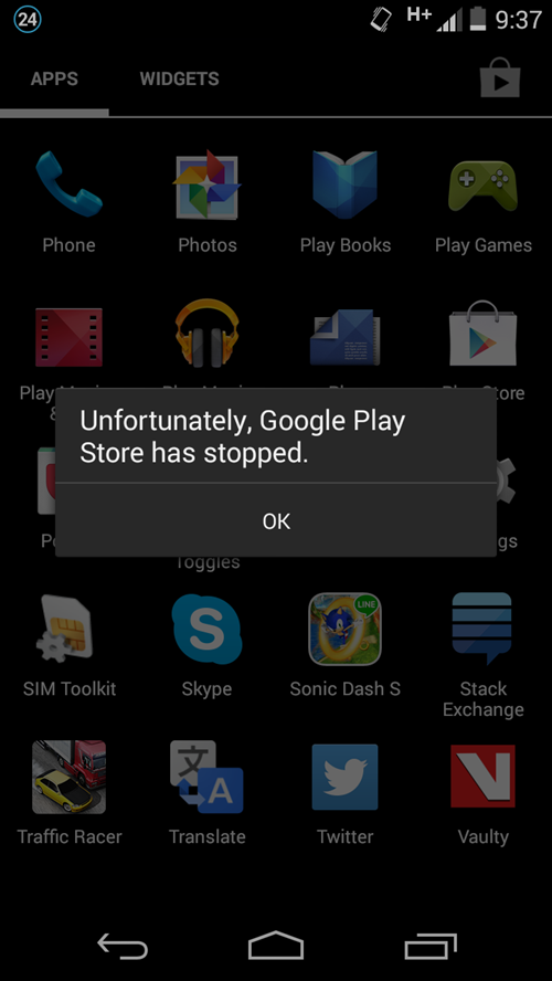 google play store crash